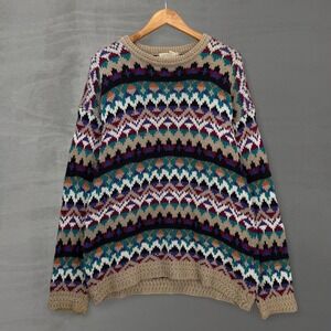 Cattivo Vintage Sweater Retro Multi-Color Fair Isle Geometric Knit Crew Neck XL